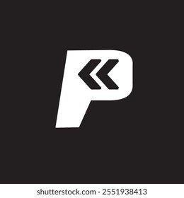 a stylized white letter "P" on a black background, with two black left-pointing arrows inside the upper part of the "P," creating a dynamic and modern design.