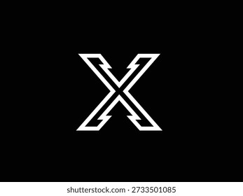 Stylized white letter X with sharp angular edges on a solid black background symbol typography