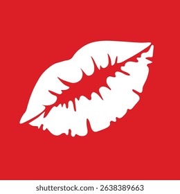 Stylized White Lips on a Bold Red Background	
