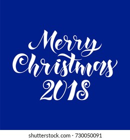 stylized white Merry Christmas vector text Calligraphic hand drawn unique Lettering on blue background design card template.Creative typography for Holiday Greeting Gift Poster. Calligraphy Font.