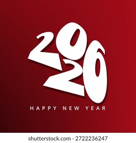 Los números blancos estilizados que representan el año 2020 dominan el centro contra un rico fondo de gradiente rojo sobre la simple frase de texto feliz año nuevo, perfecto para diseños festivos estacionales.