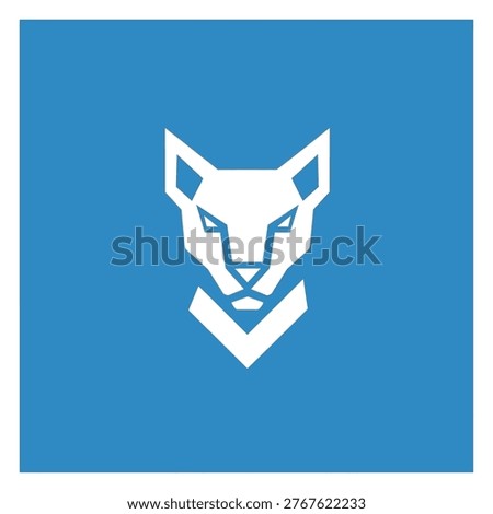 A stylized white panther head logo with sharp geometric lines and a blue background.