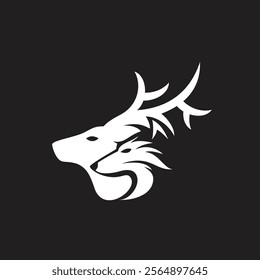 A stylized white silhouette of a deer and a wolf intertwined on a black background