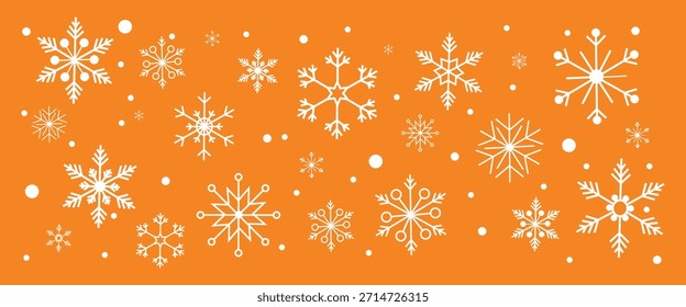 Copos de nieve y puntos blancos estilizados crean un patrón vibrante sin fisuras contra un fondo naranja atrevido perfecto para promociones modernas de vacaciones de invierno o diseños textiles de temporada festivos que evocan alegres