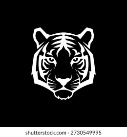 Stylized white tiger head illustration on a black background, perfect for logos and branding