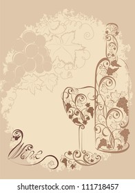 Stylized wine bottle and glass