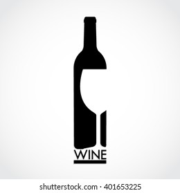 stylized wine bottle and glass shape/ vector illustration