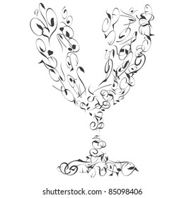The stylized wine glass abstract from many curves. vector