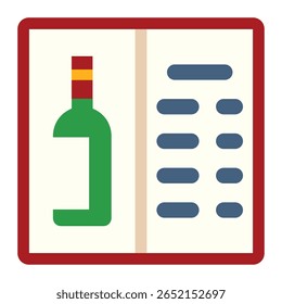 Stylized Wine List Icon with Green Bottle and Blue Text