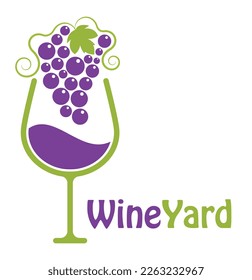 Stylized wineglass with grapes. Wine glass icon with grape.
