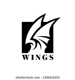 Stylized wings in square negative space icon