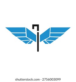 Stylized wings with a staff, symbolizing aviation, travel, or a messenger service.