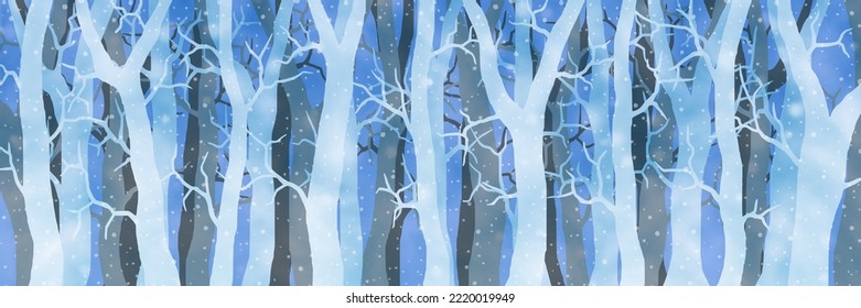 Stylized winter forest, festive background, panoramic view, vector illustration