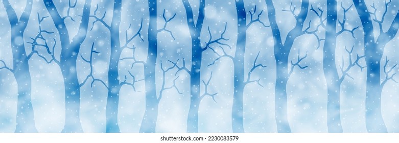Stylized winter forest, snowy panoramic view, vector illustration