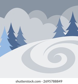 Paisaje de invierno estilizado con la nieve y los pinos