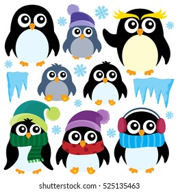 Stylized winter penguins set 1 - eps10 vector illustration.