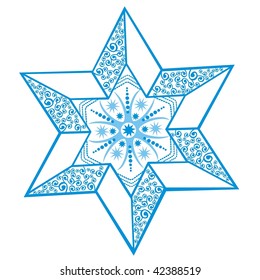 Stylized winter star with snowflake in the center, decoration