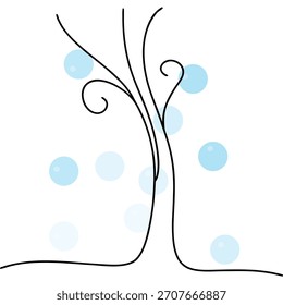 Árbol de invierno estilizado con delicadas ramas y diseño de esferas flotantes