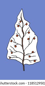 Stylized winter tree in snow with red fruits. Element for Christmas and New Year's design. Vector illustration.