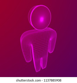 Stylized wire symbol man. Wireframe low poly mesh vector illustration
