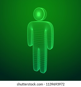 Stylized wire symbol man. Wireframe low poly mesh vector illustration