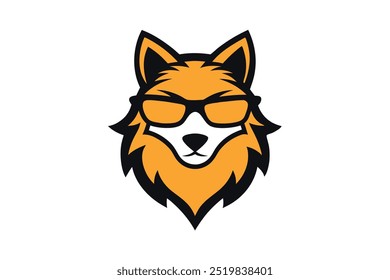 Stylized wolf barbershop logo with sunglasses, vector illustration, perfect for branding.






