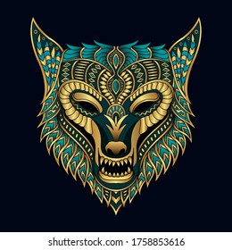 Stylized wolf in ethnic vector dark background