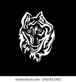 Stylized wolf face graphic vector illustration in monochromatic colors. Perfect for tattoo or graphic design use.