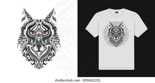 Stylized wolf floral in ethnic vector