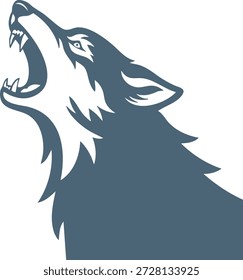 Cabeça de lobo estilizada em perfil com boca aberta uivando em um estilo gráfico arrojado