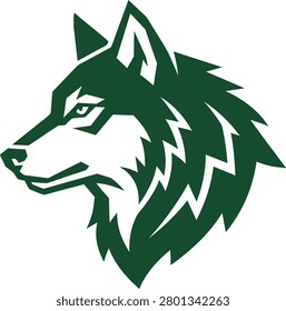 Stylized wolf head silhouette in green, showcasing strength and agility, ideal for branding