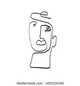 Stylized woman abstract portrait in modern outline graphic style. One line drawing. Continuous painting human face. Aesthetic control contemporary art. 