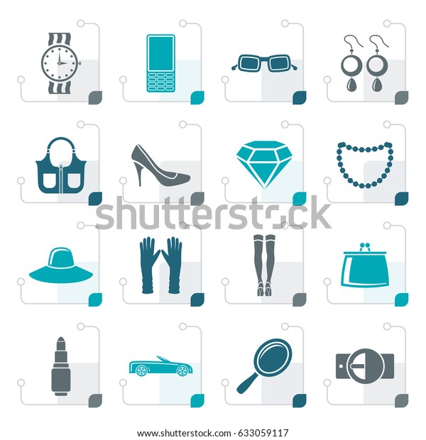 Stylized woman and female Accessories icons\
- vector illustration