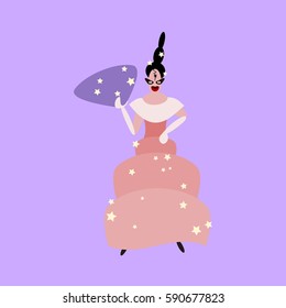 Stylized woman figure in ball gown - simple flat drawing