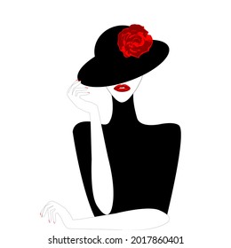 Stylized woman holding her hat with her hand