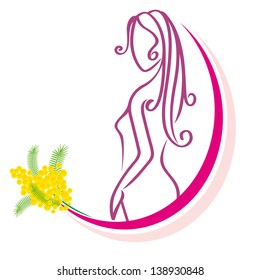 stylized woman with mimosas on a white background