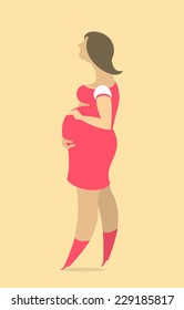 stylized woman is pregnant and looking dreamily