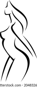 Stylized woman silhouette in profile vector illustration template for logo
