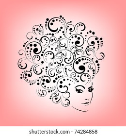 Stylized woman's face and hair (each coil  separate for editing )