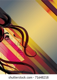 Stylized woman's face looking up on grunge background