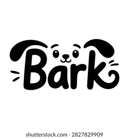 A stylized word bark featuring a playful puppy face with ears integrated into the letters