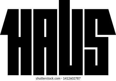 stylized word house in shape of house