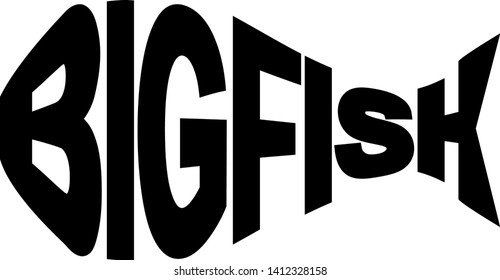 stylized words big fish in shape of fish