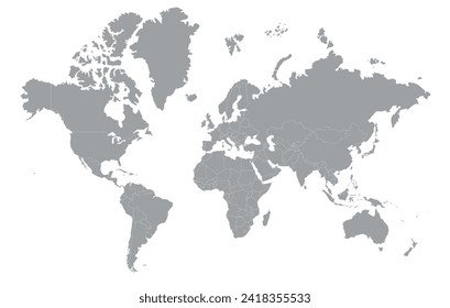 Stylized world map with all countries. World map with all countries in a simple and modern style.