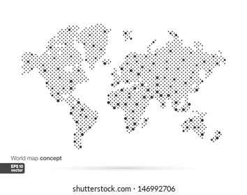 Stylized World Map concept with biggest cities. Globes business background. Vector illustration.