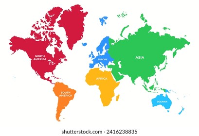 Stilvolle Weltkarte mit Kontinenten. Weltkarte in verschiedenen Farben in einem einfachen und modernen Stil.