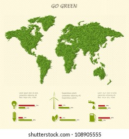  Mapa mundial estilizado con elementos eco-infográficos. Pasos vectoriales10