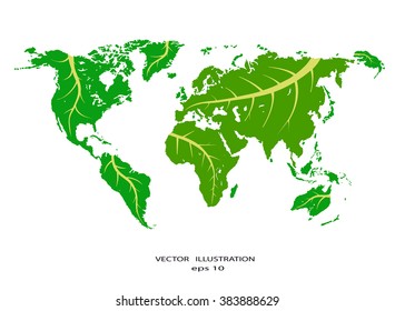 Stylized world map with eco infographic elements. Vector eps10