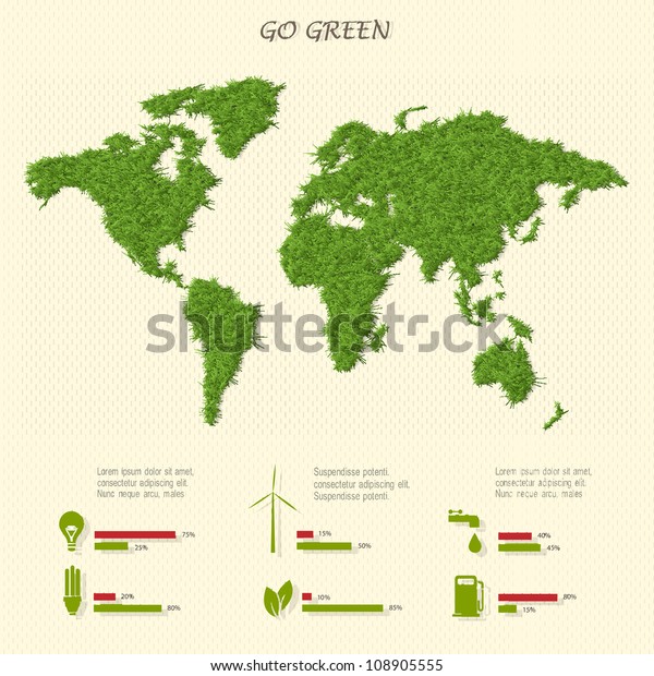  Stylized world map with eco infographic elements.\
Vector eps10