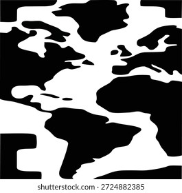 Stylized world map illustration combining continents with black and white cow print